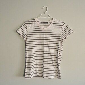 Brandy Melville Women's White Striped Crewneck Stretch T-Shirt Top